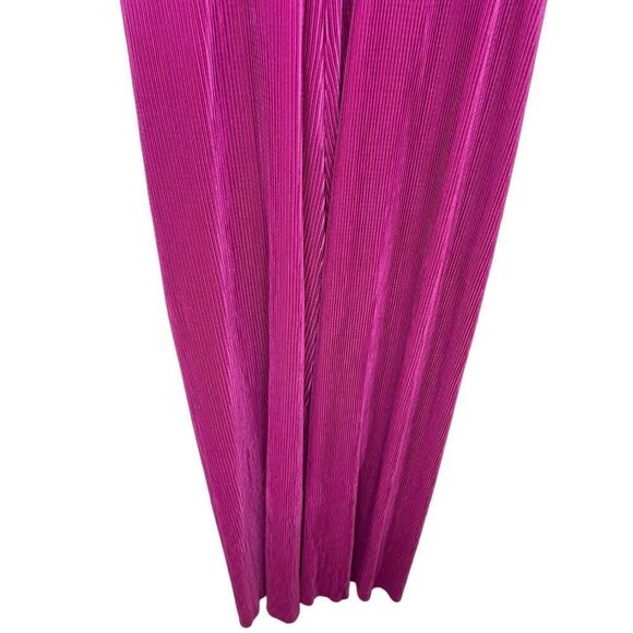 Lulu’s Fun Perfection Magenta Barbiecore Satin Plisse Wide-Leg Halter Jumpsuit - Picture 5 of 10